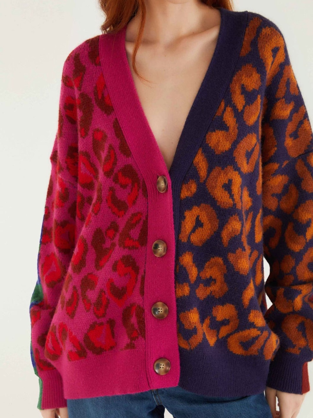 FARM Rio Mixed Ikat Leopard Button Front Cardigan NWT Size XL - Picture 3 of 8